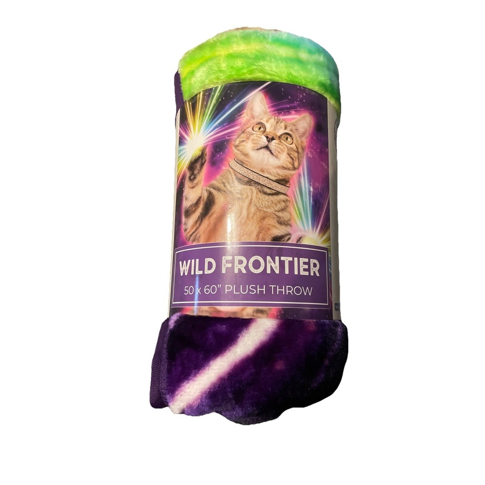 Wild Frontier Cat Throw Blanket Plush Galactic Cosmic Kitty Cat 50"x60" New‎